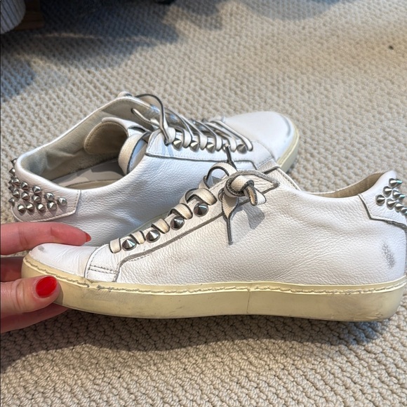 Leather Crown Silver-Studded White Sneakers - Picture 6 of 7